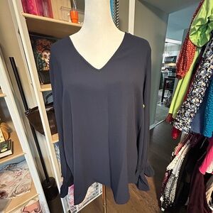 CeCe Relaxed Blue Long Sleeve Blouse Size Large NWT